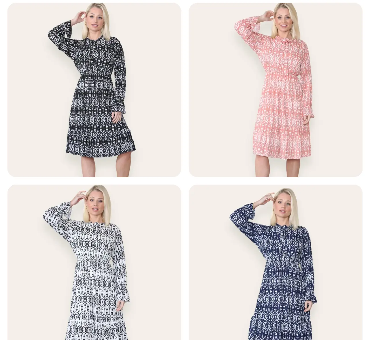 Womens Ladies Summer Aztec Print Knee Length Mid Length  Long Sleeve Dress Holiday Fashion Summer Fashion Modest Fashion Casual Comfort Elegant Womenswear Comfortable