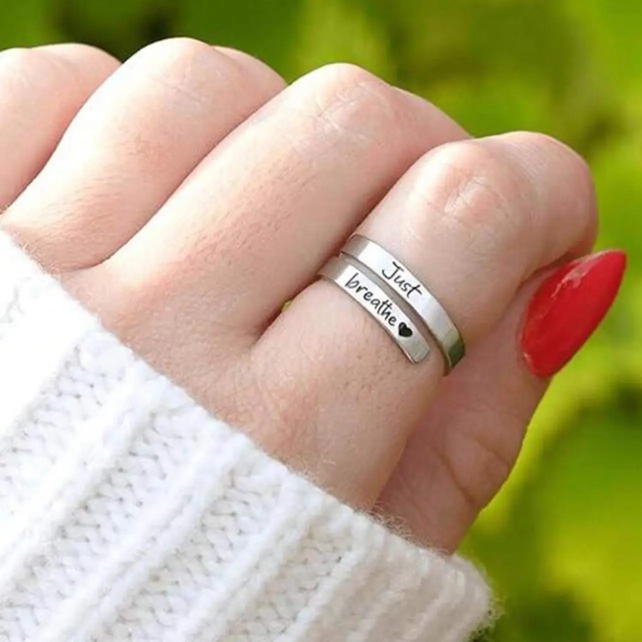 suteyi Hope Rings – Just Breathe Ring (1 Pc) – Adjustable Hypoallergenic & Tarnish-Free 304 Stainless Steel Encouragement Jewelry – Inspirational & Heartfelt Gift For Women & Girls – Grief, Loss, Emotion adjustable ring silver ring