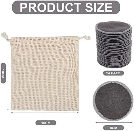 24 Pcs Eco-Friendly Washable Bamboo Charcoal Makeup Remover Pads with Mesh Laundry Bag for All Skin Types - Comfort, Skincare Cleansing Gentle 5