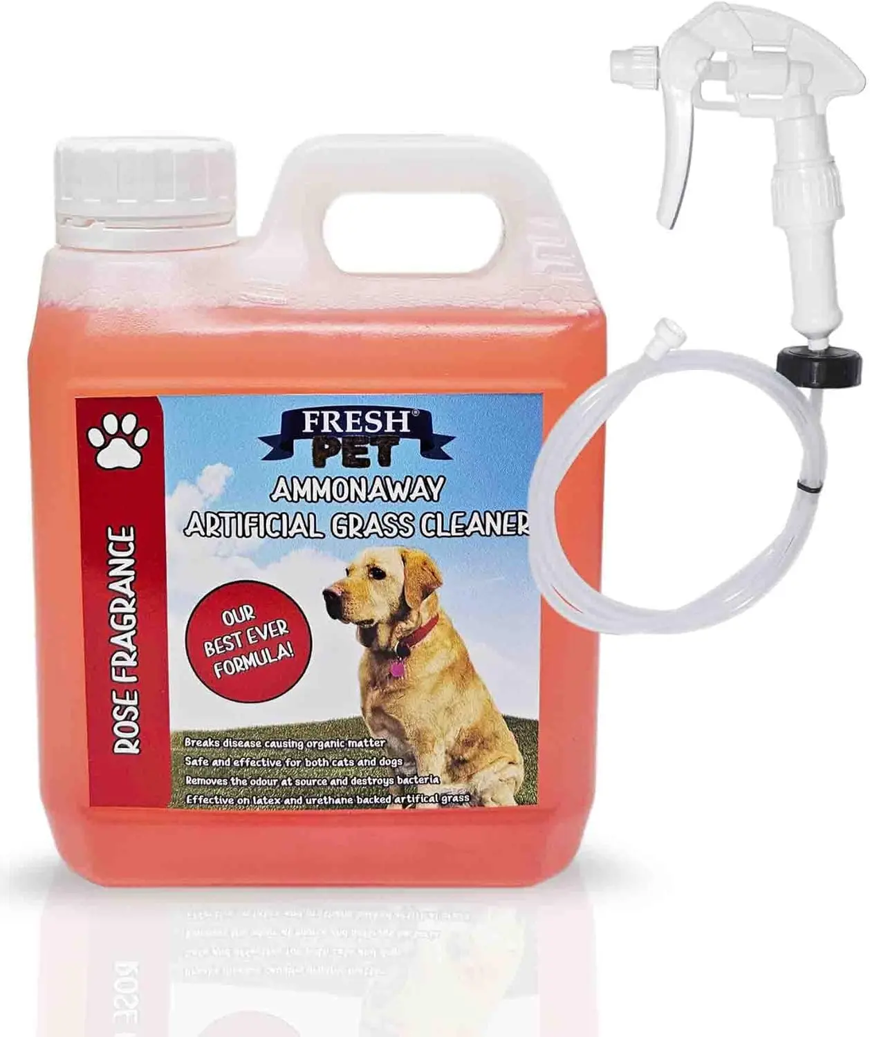Artificial Grass Cleaner Dog Pet Friendly Disinfectant Deodoriser Concentrate Ammonaway Rose Fragrance (1L with Spray)