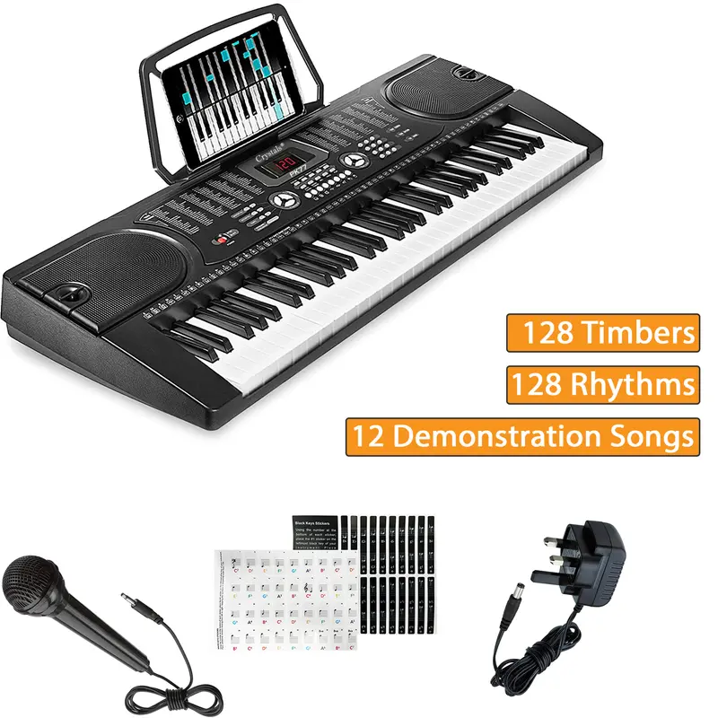 61-Key Electronic Music Keyboard with Microphone, MP3, and Sturdy Double-Braced Stand – Black 5