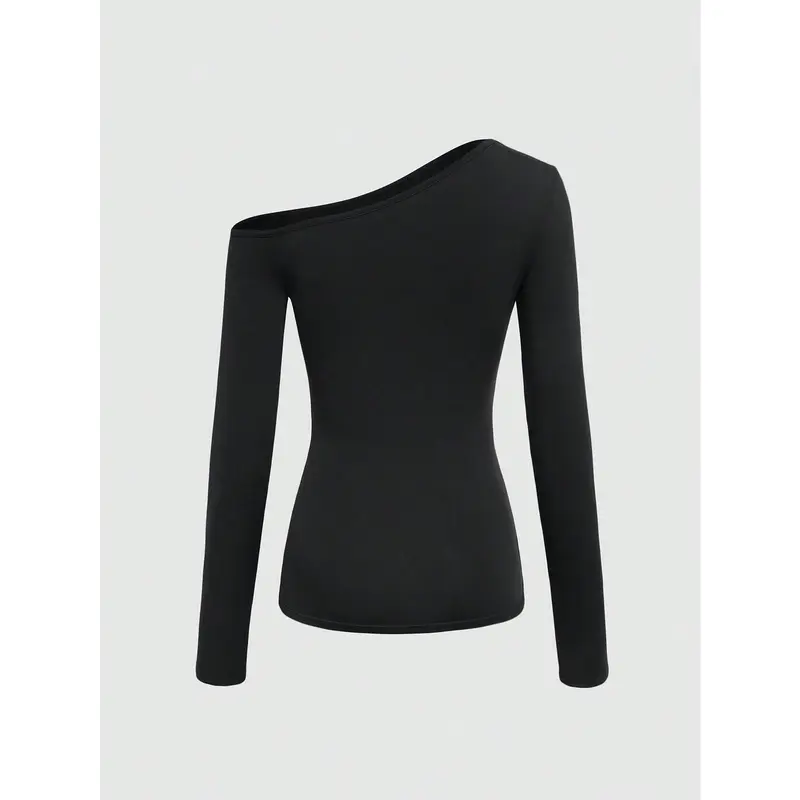 INAWLY Women's Oblique Shoulder Slim Long Sleeve T-Shirt 1