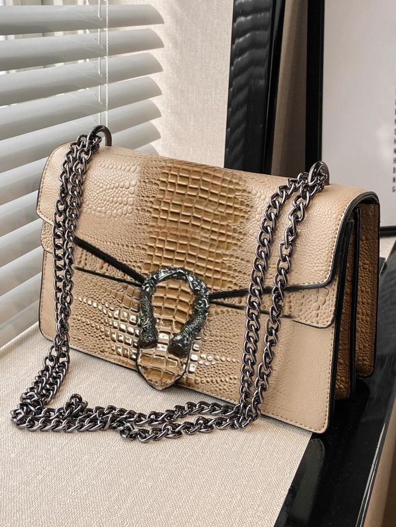 Product Introduction of Women's Elegant Crocodile Embossed Square Bag, Fashionable Chain Strap Shoulder Bag for Daily Used, Casual Trendy Versatile High-quality Daily Commuting Bag handbag  women designer  handbags 9