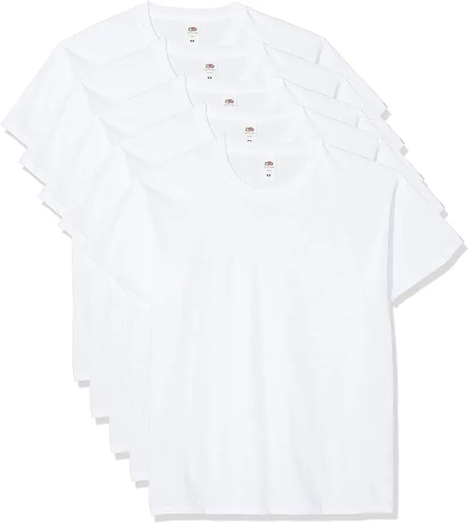 Fruit of the Loom Men's Heavy T-Shirt, White, (Pack of 5) Casual Plain Garment Classic Menswear Top Cotton Streetwear Jacket Layer Shortsleeve Tshirt Outfit Wetsuit