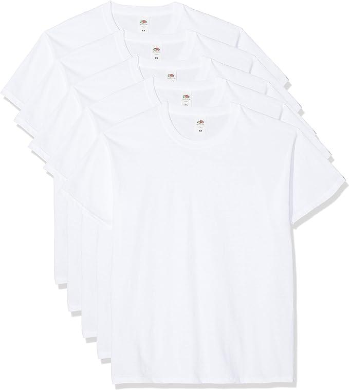 Fruit of the Loom Men's Original T-Shirt, White (White 30), (Pack of 5) Casual Menswear Plain Cotton Soft Top Classic Dress Short Simple Slim Fit Shortsleeve Tshirt Stretch Undershirt 0