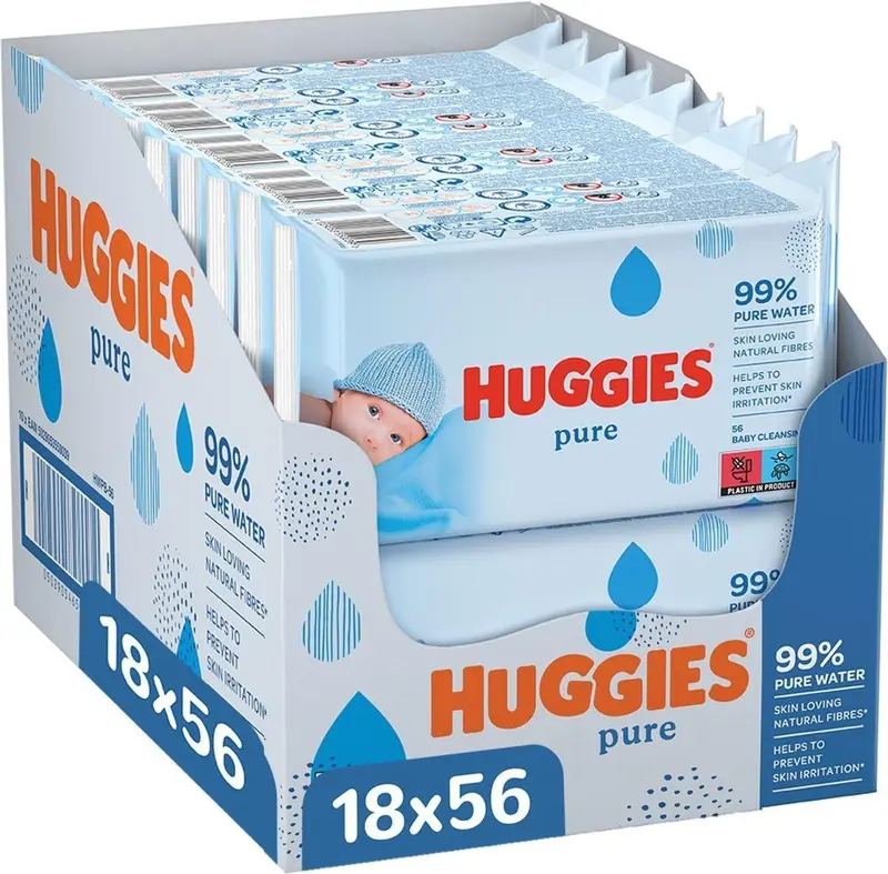 Huggies Pure, Baby Wipes, 18 Packs (1008 Wipes Total) - 99 Percent Pure Water Wipes - Fragrance Free for Gentle Cleaning and Protection - Natural Wet Wipes 0
