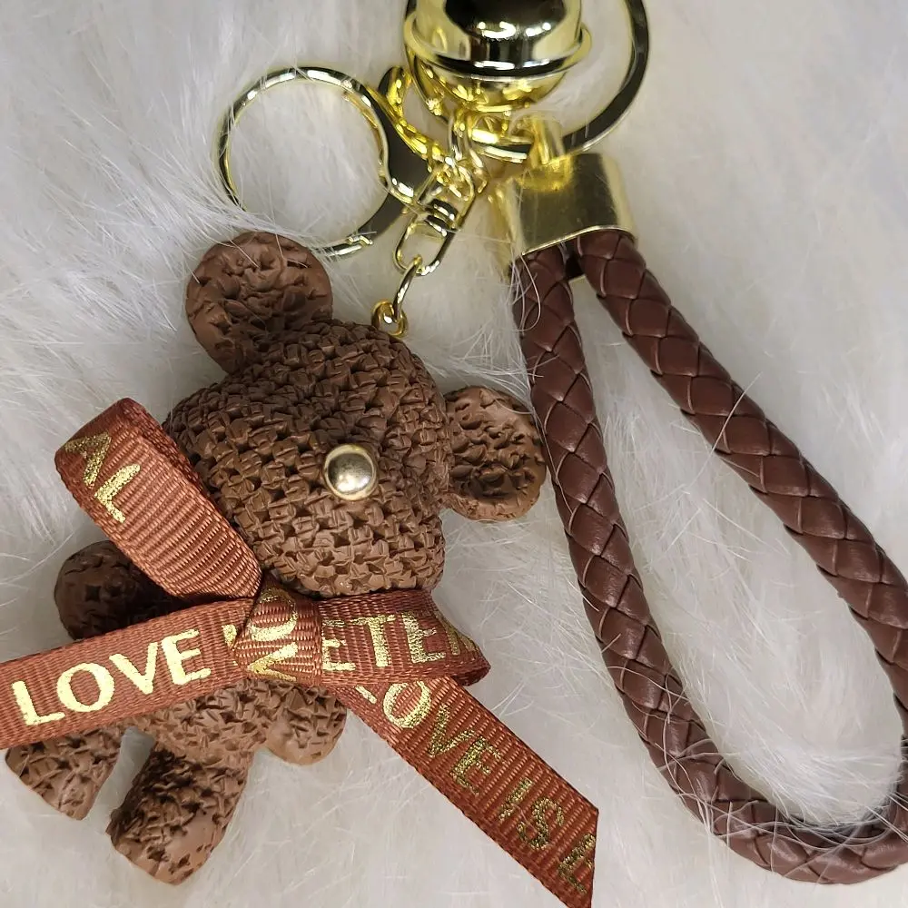 Cute Bear Chain Keyring with Bow and Bell for Car, House, or Handbag Keys - Fashion Accessories