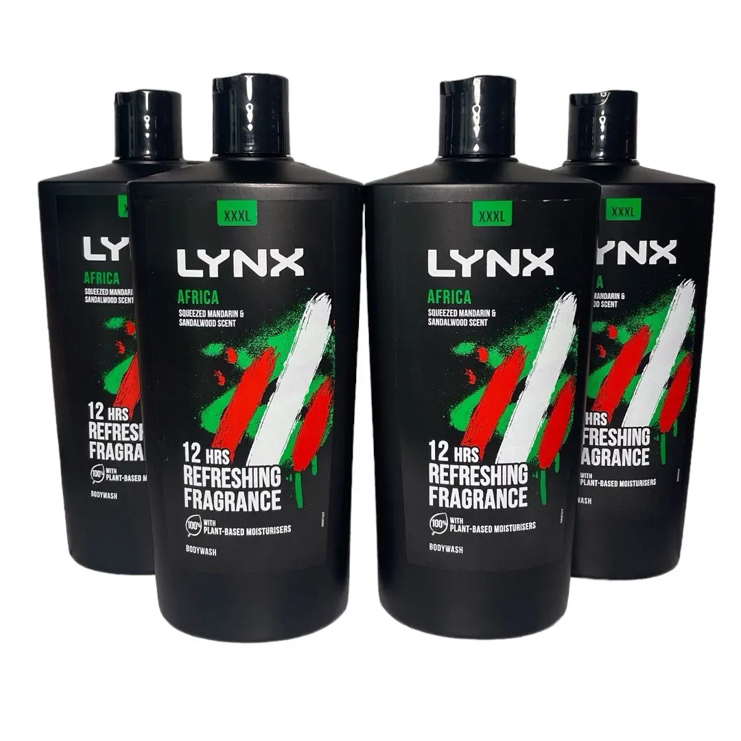 4 x 700ml Lynx Africa Shower Gel Body Wash With Spicy Vanilla 12h Of Freshness