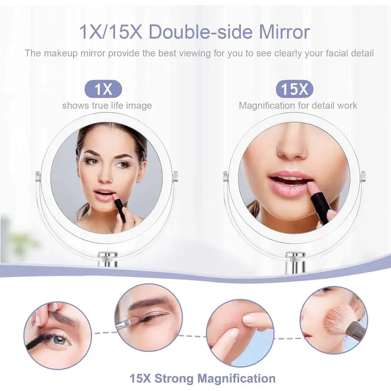 Makeup Mirror with Stand, 1X/15X Magnification Double Sided 360 Degree Swivel Magnifying Mirror, 6.25 Inch Portable Table Desk Counter top Mirror Bathroom Shaving Mirror 1