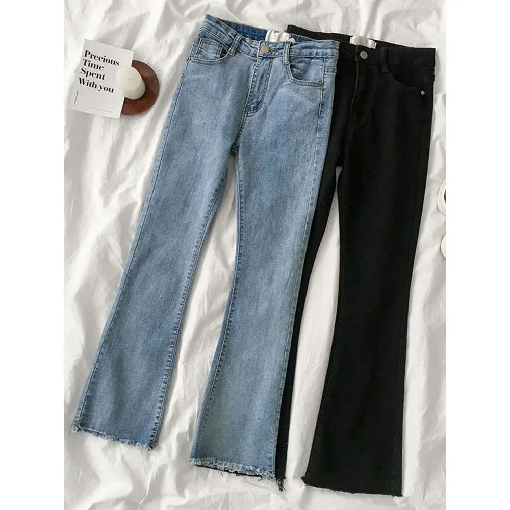 Stretch High-waist Slim Jeans Women Autumn 2022 New All-match Nine-cent Pants Korean Style Flares Size S-5XL