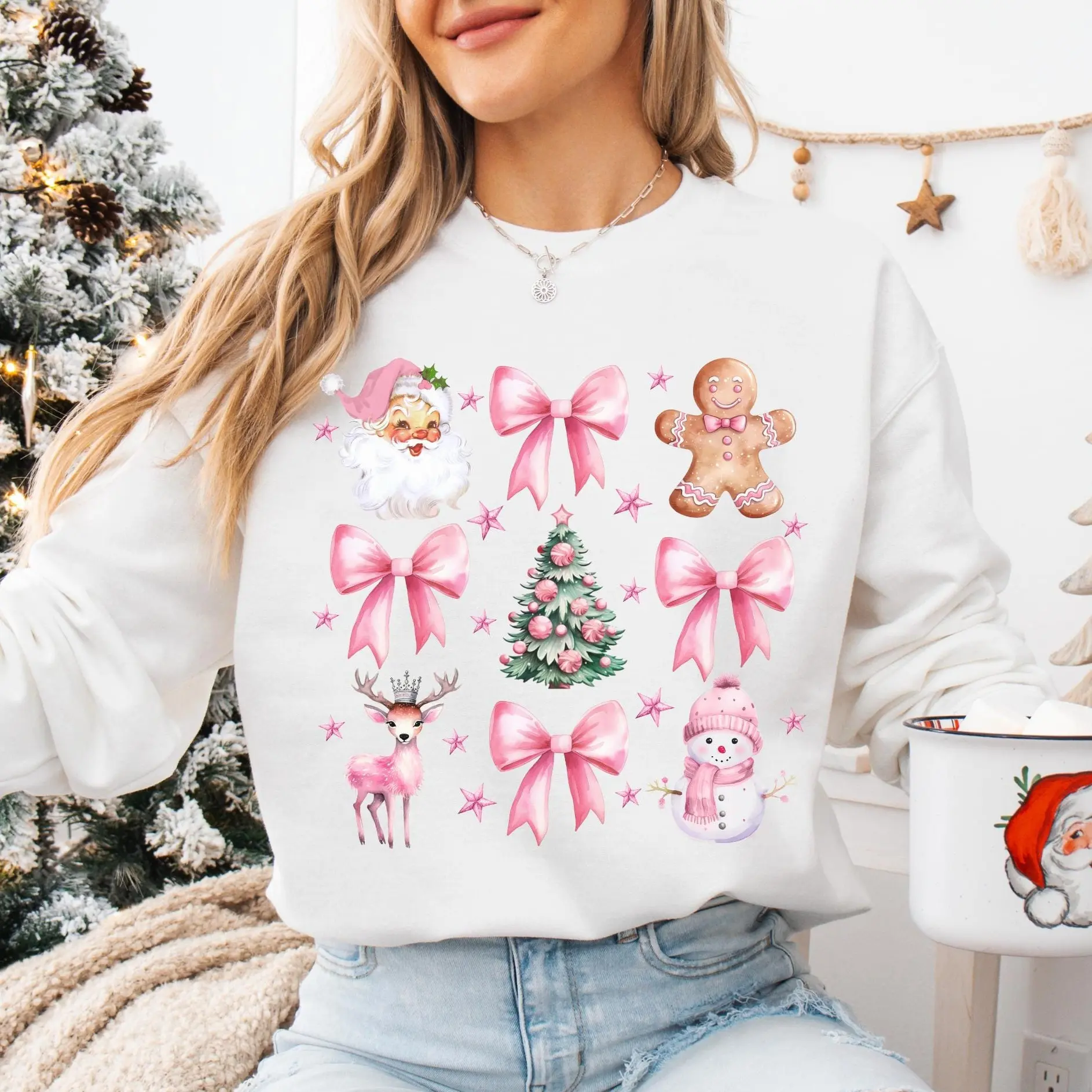 Coquette Christmas Sweatshirt - Soft Girl Christmas Sweater, Unisex Heavy Blend Comfy Cotton Fabric - Womenswear Chic Fit Comfortable