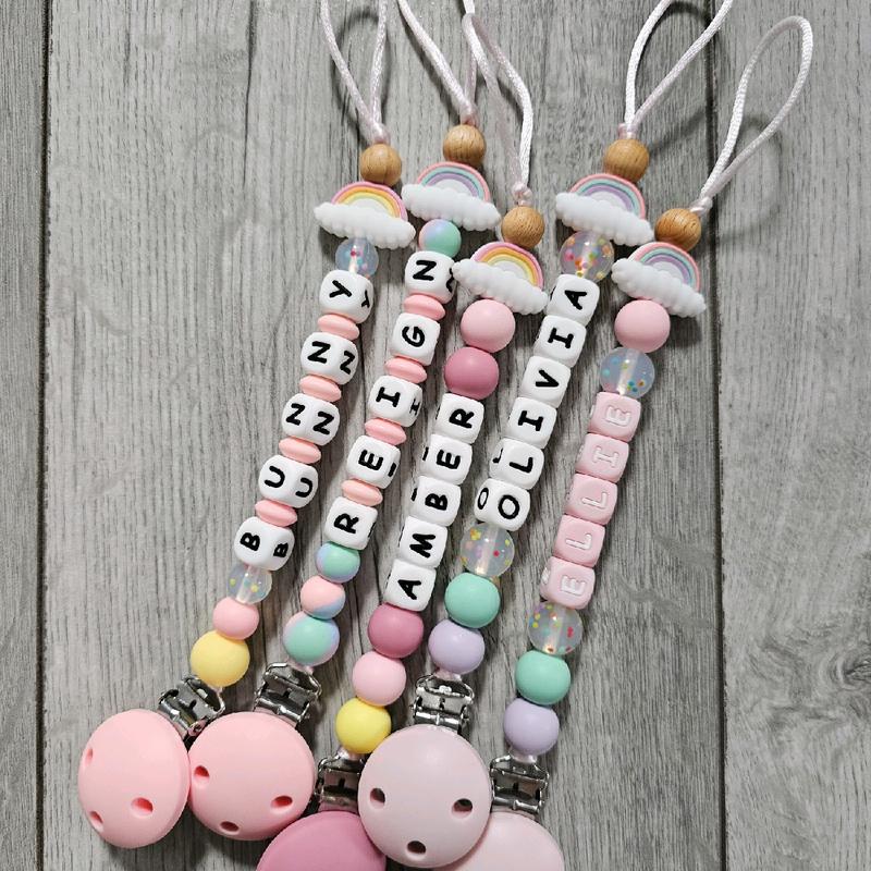Personalised Rainbow Dummy Clip for Baby Girl 0