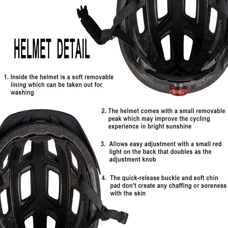 Bike Helmet Men Women Cycle Helmet with Light Breathable MTB Mountain Bicycle Helmet for Adult Road Cycling Helmet 56-61cm 3