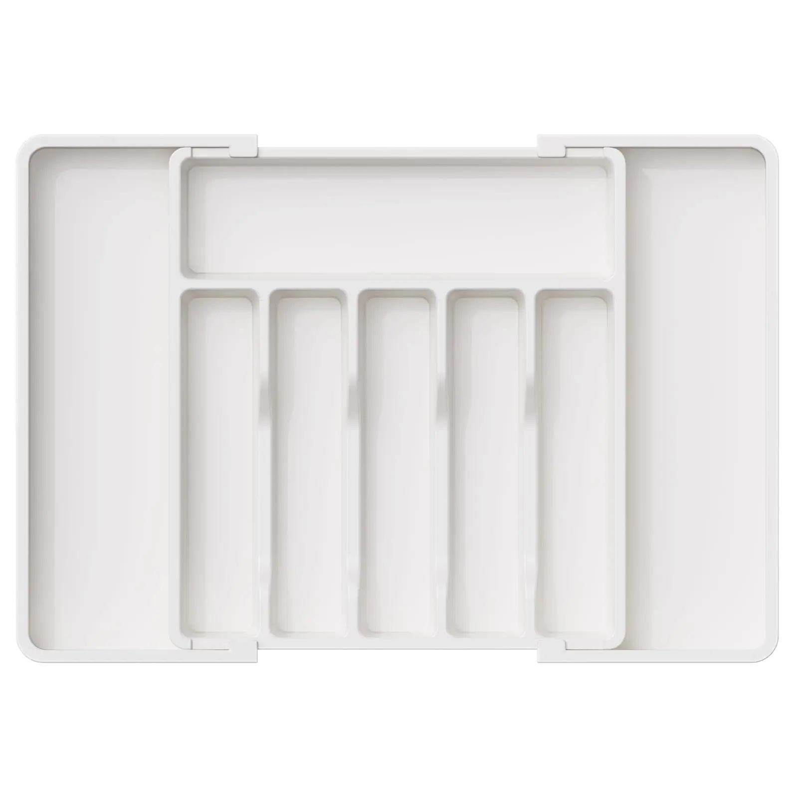 Cutlery Drawer Organiser, Expandable Utensil Tray for Kitchen, Adjustable Silverware and Flatware Holder, Compact Plastic Storage for Spoons Forks Knives, Large, White