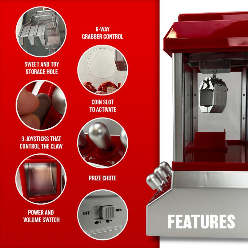 Candy Grabber Machine Toy - For Kids Parties, Retro Fun Arcade Claw Crane Game Dispenser Grab Gadget Prize | For Treats, Chocolate, Sweets, Small Toys | 24 Coins, Novelty Gift For Xmas Party Gift Set Educational Boys Girls Musical Games 4