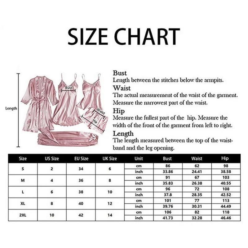 Product Introduction of 5PC Silk Robe Sleep Suit Womens Lace Satin Pajamas Gown Set V-Neck Cami Nighties Wear Pijama Home Nightwear Spring Nightdress 0