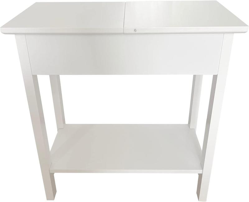 Wooden Narrow Flip Top Sofa Bed Side End Table Night Stand With Storage Shelf White 1