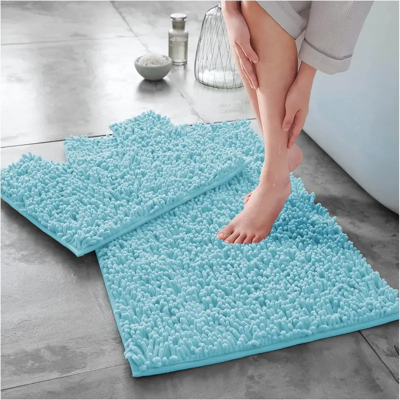 Loop 2 Piece Bath Mat Set, Non Slip Super Absorbent Microfibre Chenille Bathroom Mat Set,  Rug Mat, Regular and Extra large 8