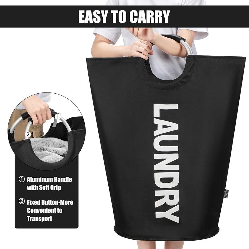 90L Large Laundry Basket, Collapsible Laundry Bag, Freestanding Tall Clothes Hamper, Foldable Washing Bin (Black) 2