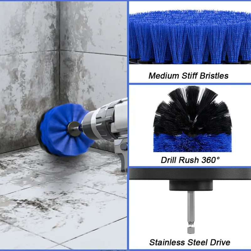 3Pcs DRILL ATTACHMENT CLEANING BRUSH SET POWER SCRUB HOME CAR TILE BATHROOM UK 8