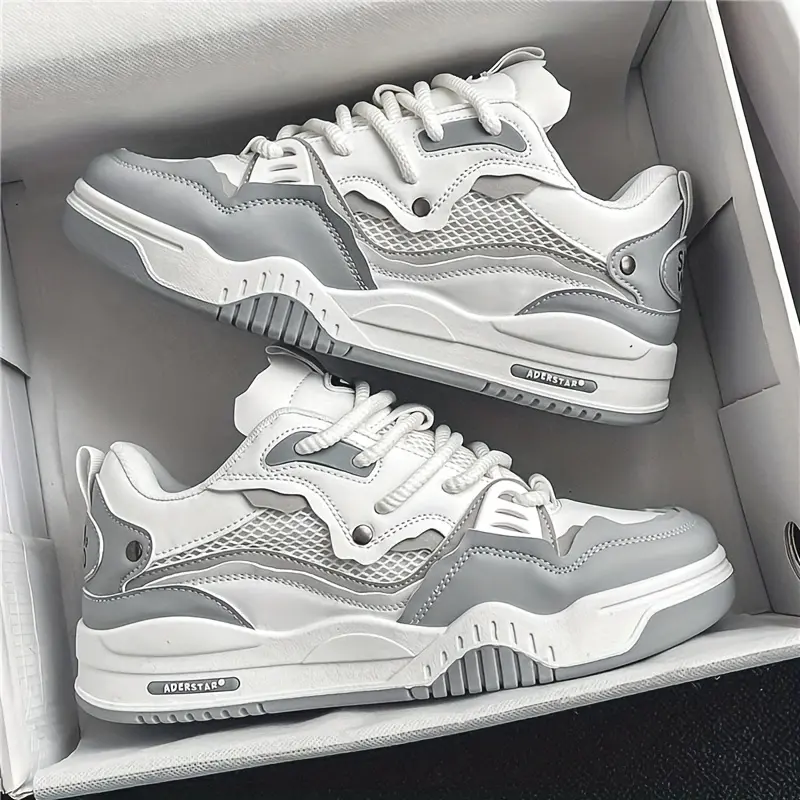 Womens Color Block Skate Sneakers - Lightweight & Comfortable with Thick Sole - Stylish Lace-Up Sport Shoes for Casual, Running, & Walking Adventures
