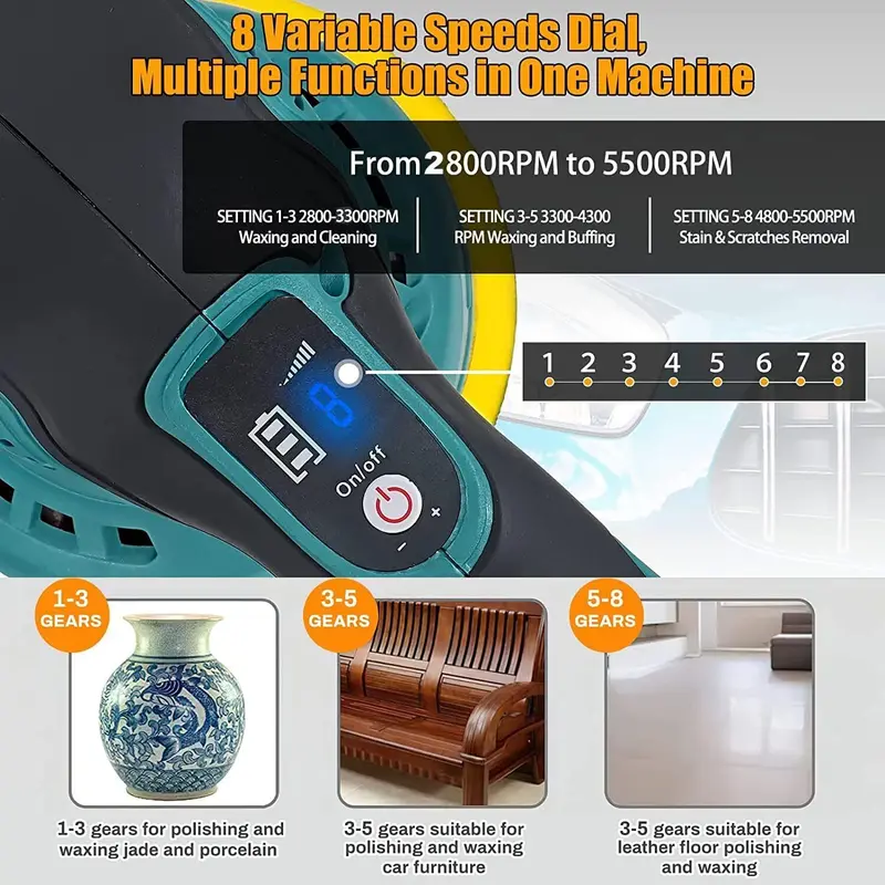 5'' Cordless Rotary Car Polisher Buffer Sander Machine For Makita 2 Batteries 4