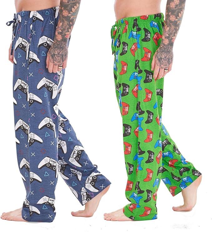 Mens Pack of 2 Gamer Lounge Pants | Game Over/Controller/Eat Sleep Game Repeat Designs | 100% Cotton Sleep/Lounge Wear | Gamer Gift Idea Loungewear Menswear Pajama Nightwear Breathable Day 1
