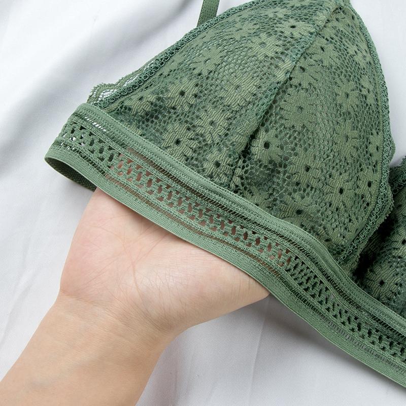 Product Introduction of Women Lace No Steel Ring Bra Beauty Back Wrapped Chest Comfortable Brassiere Stretch Thin Triangle Cup Padded Underwear New 11