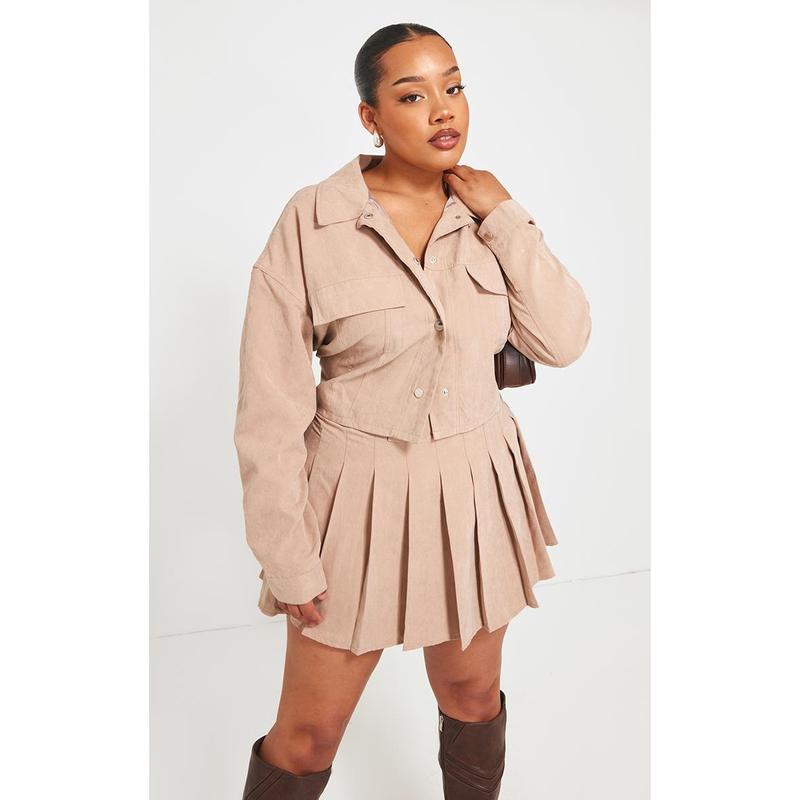 Plus Sand Pleated Belt Loop Detail Mini Skirt 3