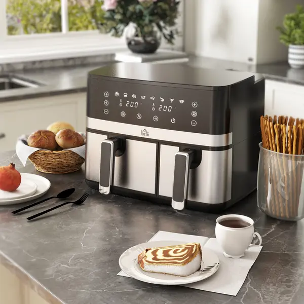 HOMCOM Dual Zone Air Fryer 8.5L Double Air Fryer with SYNCFinish 2700W air  fryer