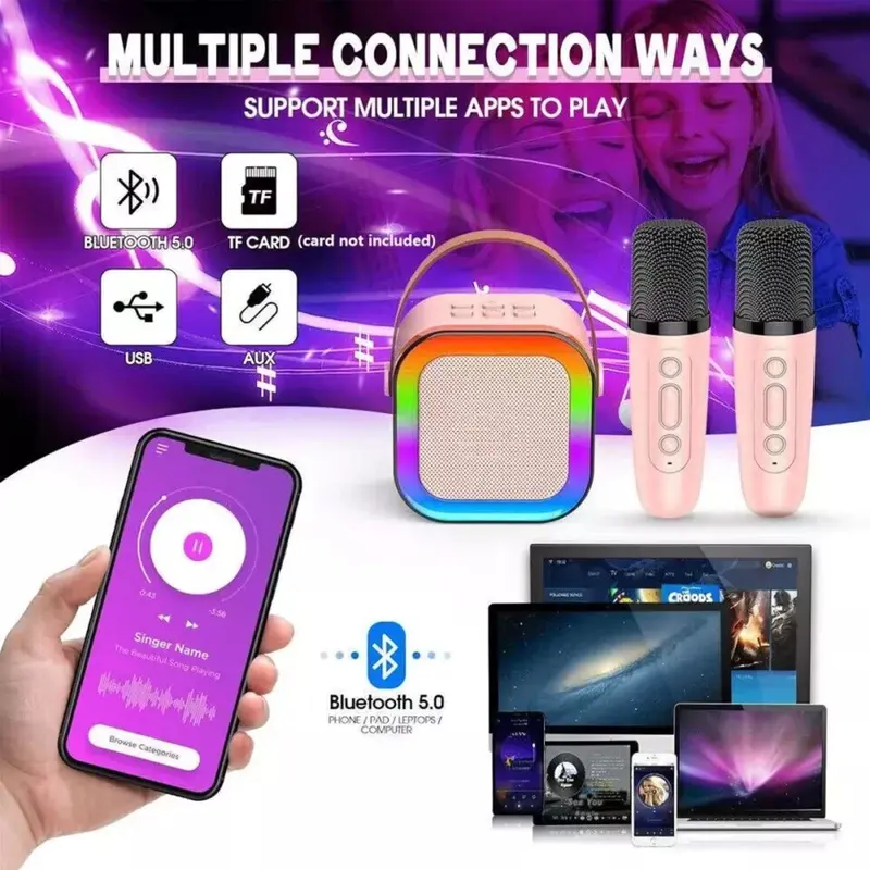 Mini Karaoke Machine Kids with 2 Microphone Portable Bluetooth Speaker with Led, Surprise Gift, Singer Gift Audio, Christmas Gift mini karaoke Rechargeable Cable portable  karaoke mini karaoke portable  wireless wireless  karaoke sound system sound  boks 4