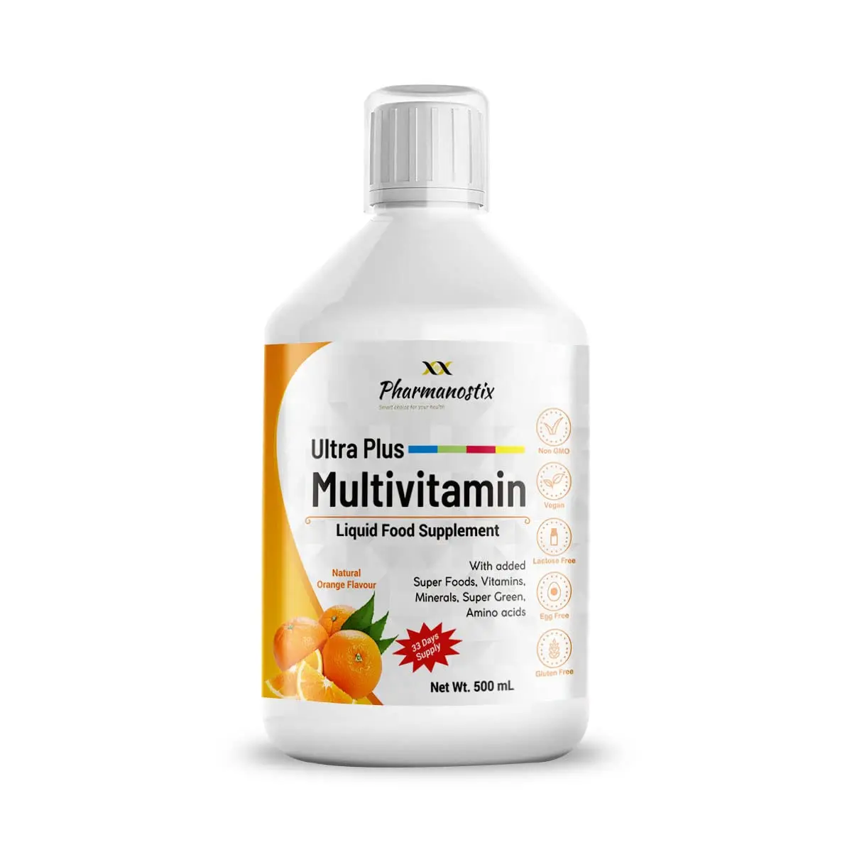 Ultra Multivitamin Liquid 500 mL, 51 Active Ingredients, Advanced Vitamin Superfood Greens Blend with CoQ10, Lutein and Biotin, Supports Brain and Cardiovascular Health, Men and Women, 33 Days Supply Supplement