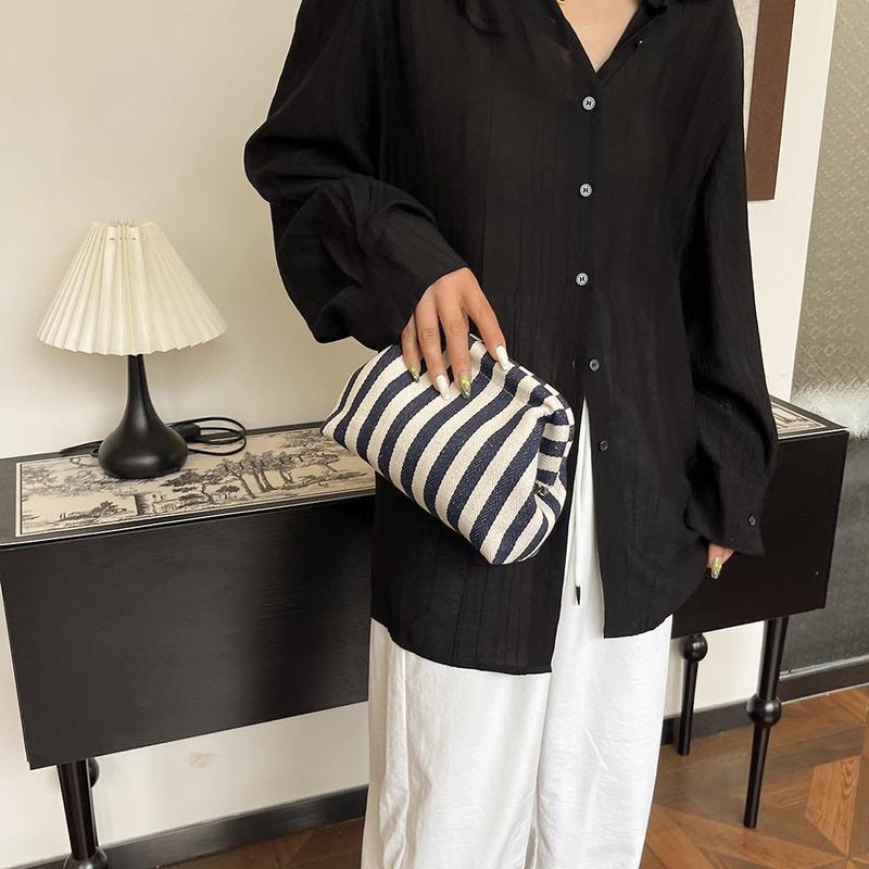 Product Introduction of Crochet Canvas Clutch Purse for Women Summer Beach Clutch Bag Ruched Cloud Bag Colorblock Ladies Luxury Evening Handbag Purse 89