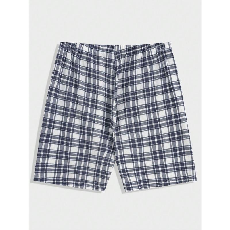 Cottnline Men's Plaid Pocket T-Shirt, Shorts And Long Pants 3pcs Homewear Pajama Set 4