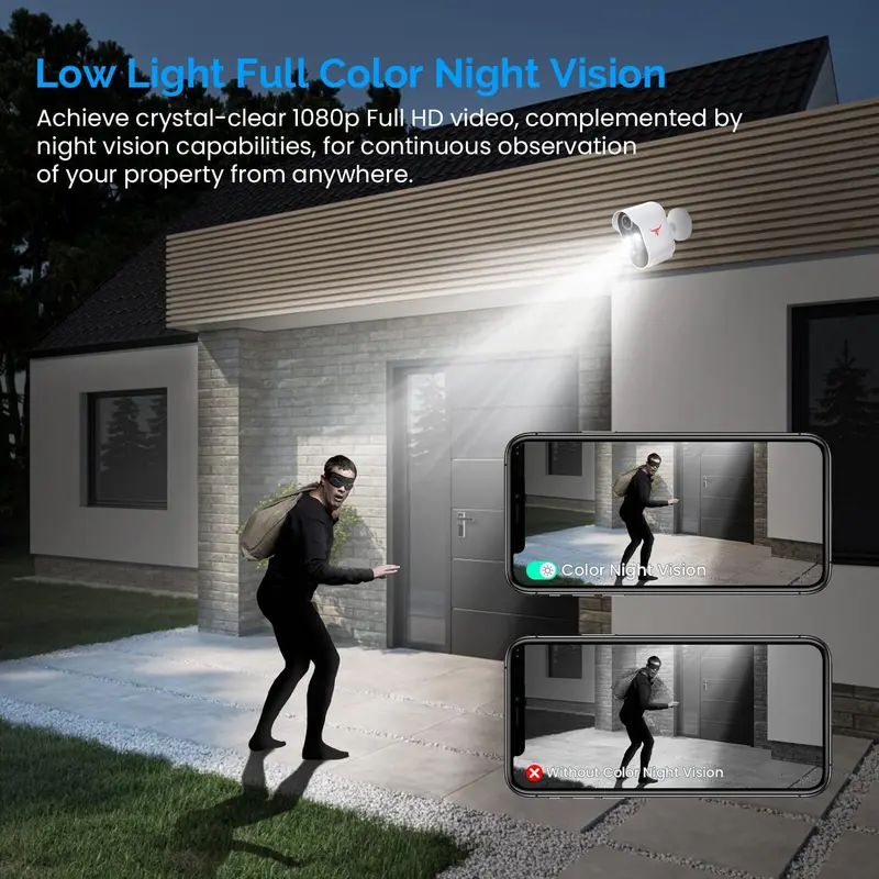 1080p Wireless Security Camera with Spotlights for Indoor Outdoor Use, Bullet Surveillance Cam, AI Human Detection, 2-Way Talk, Night Vision, Cloud Storage, 2.4G WiFi, Weather Resistance 4