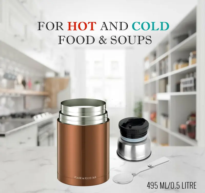 NEW 500ml Vacuum Insulated Thermal Stainless Steel Food Flask with Folding Spoon Drinkware Jar Washable Bottled Portable Mug 1