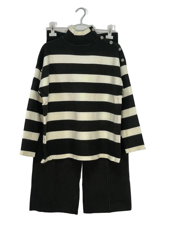Girls Italian Elegant Knitted Striped Turtle Neck Co-ord 1