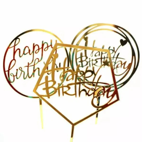 Cake Topper Birthday Party Happy Decoration Acrylic Supplies New Glitter Gold U 8