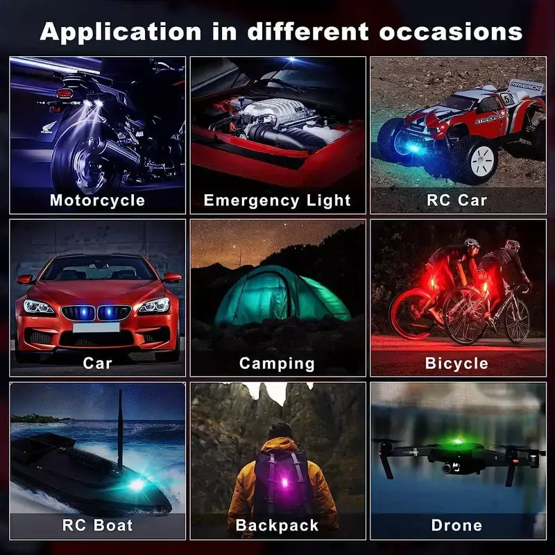 Wireless Car Strobe Lights with Remote Cool LED Flash Lamp Anti-Collision Drone Light 7 Color Warning Taillight for Car Aircraft Scooter Bike Motorcycle Night Warning Lights 7