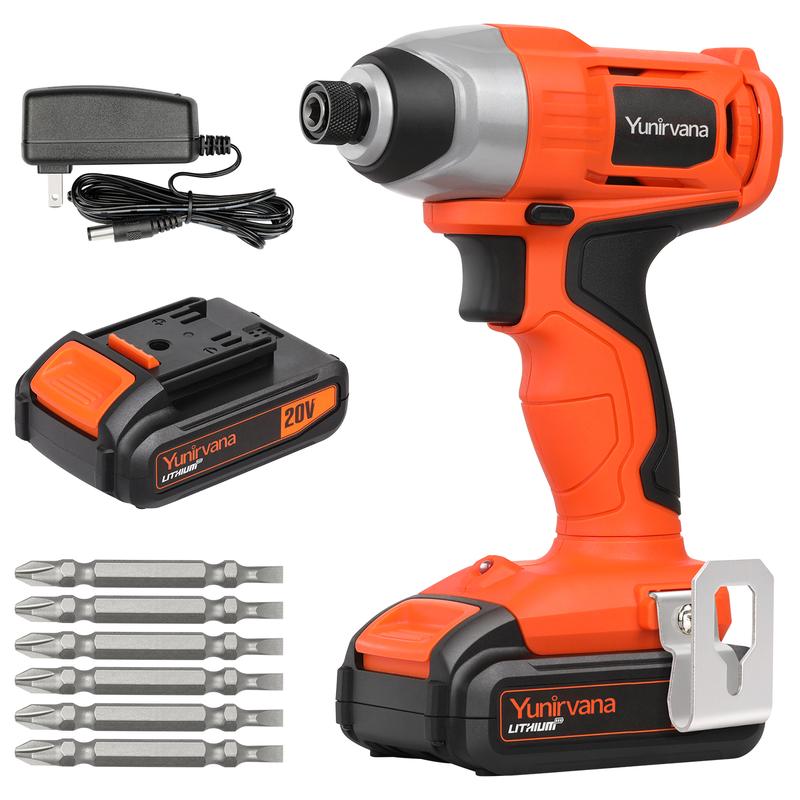 Product Introduction of Rechargeable Impact Driver 20V, Yunirvana Variable Speed (0-2800RPM) Cordless Impact Driver with 6Pcs Screwdriver bits,1.3Ah Battery and Charger，Suitable for Tightening Screws 14