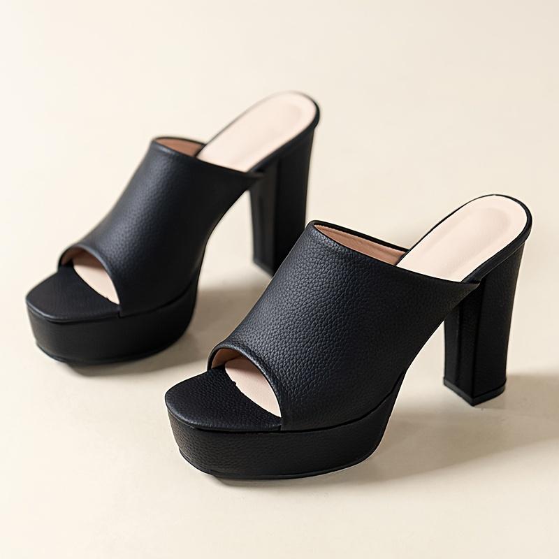 Product Introduction of Women's Solid Color Elegant Sandals, Slip On Chunky Heel Dressy Shoes, Summer Party Banquet Shoes 1
