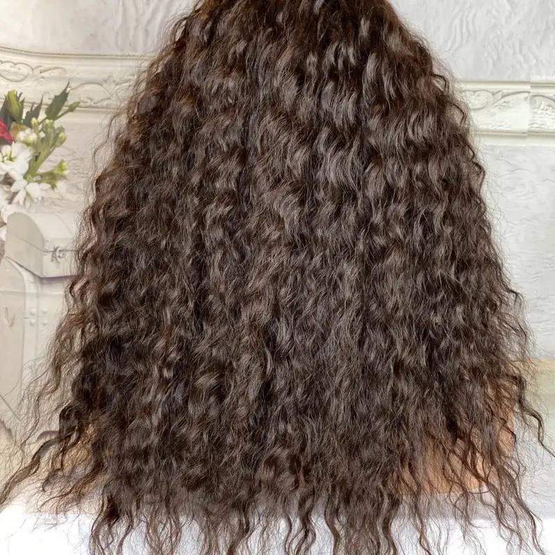 18 Inches human hair Blend curly Deep Wave Wig , Colour 4, Natural Wig , Gift 5