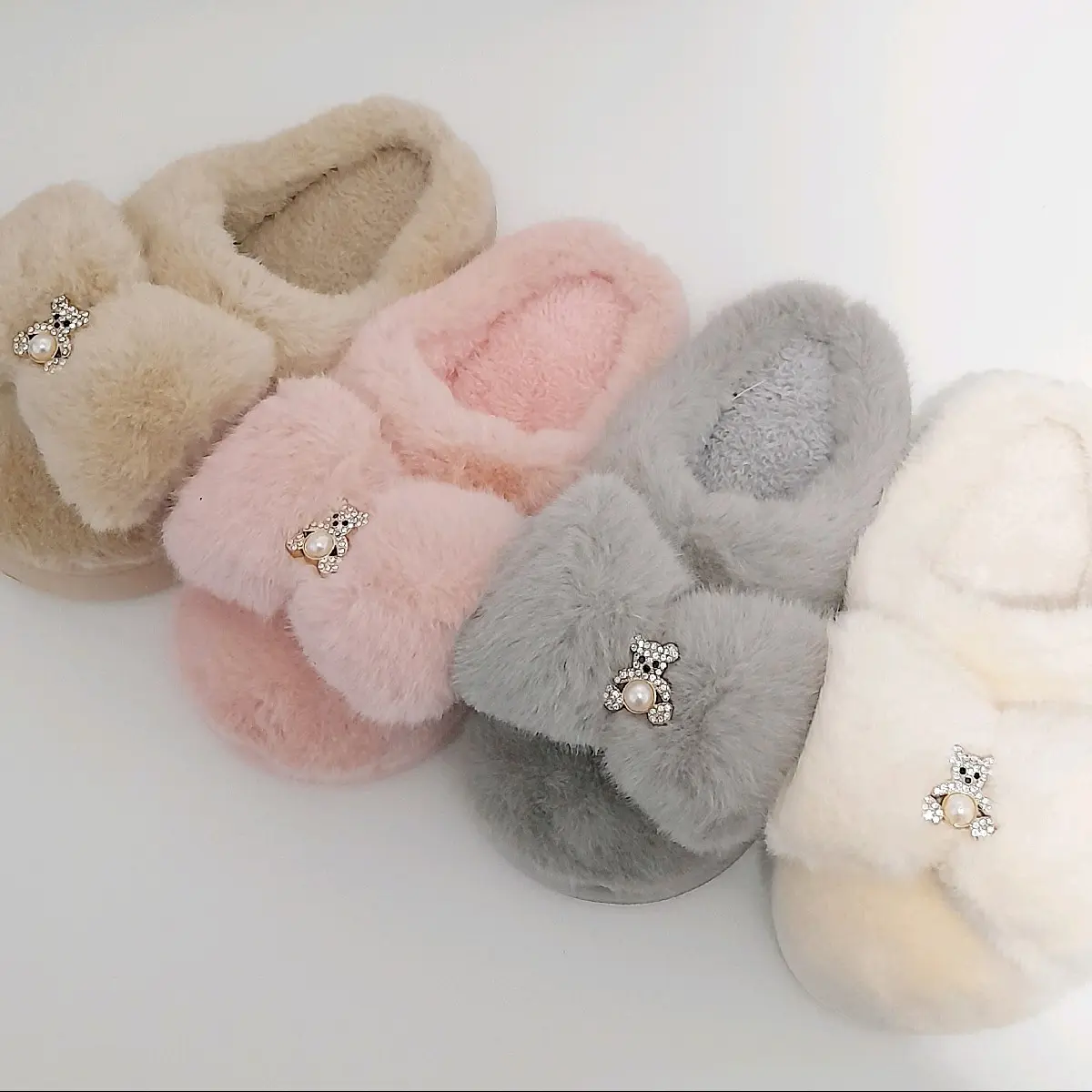 Super Soft Ladies Slippers with Bow and Teddy Bear Detail - Chunky Sole - Shoe, Footwear slip on women