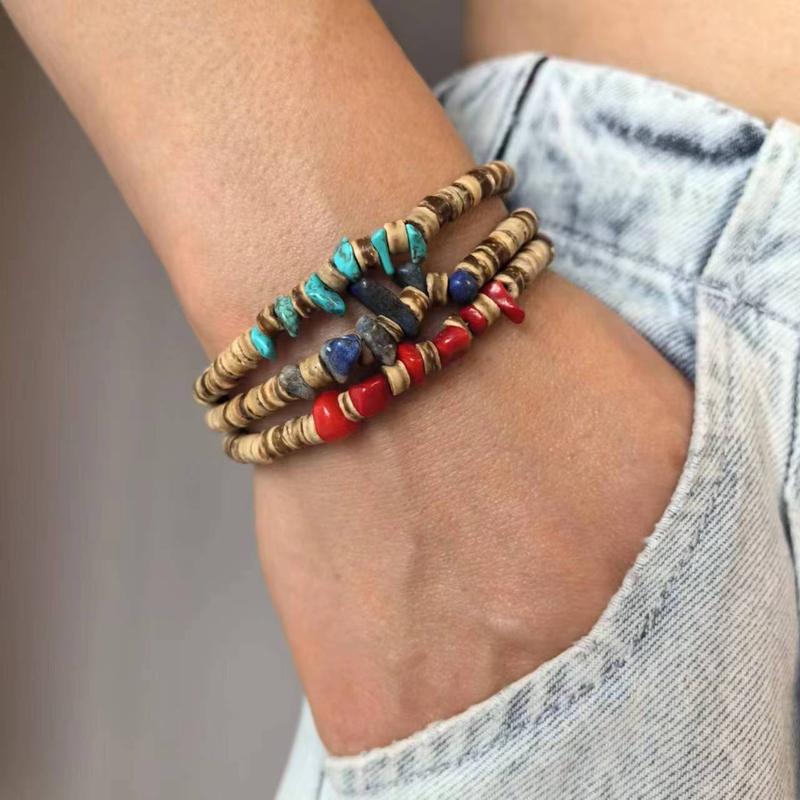 Product Introduction of Man Set Malachite Coconut / Boho Green Black Coconut Bead Bracelet 5