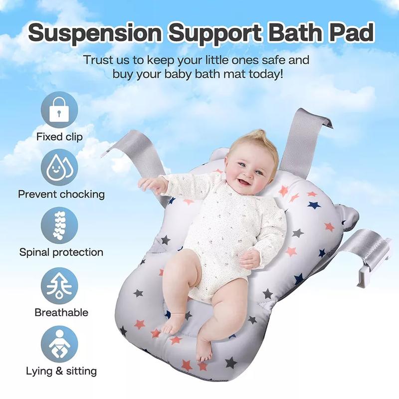 Foldable Baby Bath Tub Ergonomic with Temperature & Cushion Bath Pad + Bath Net 6