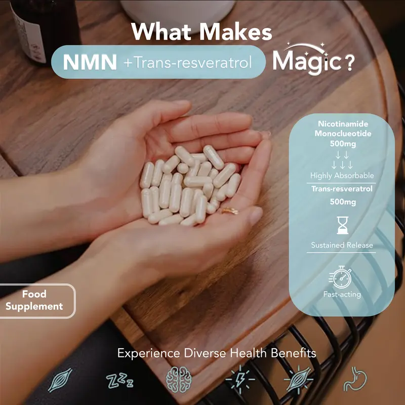 Pure NMN 500mg + Trans-resveratrol 500mg Capsules 2