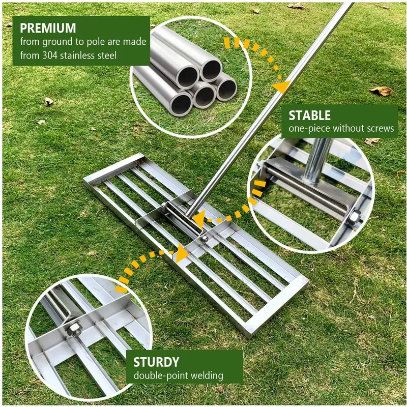 Manual Steel Top Soil Grass Compost Spreader Rake Tool Shaker Lawn Levelling Garden Backyard Lawn Leveller 76cm x 25cm Levelling Rake Lute Heavy Duty Lightweight Galvanised Steel Aluminium 3
