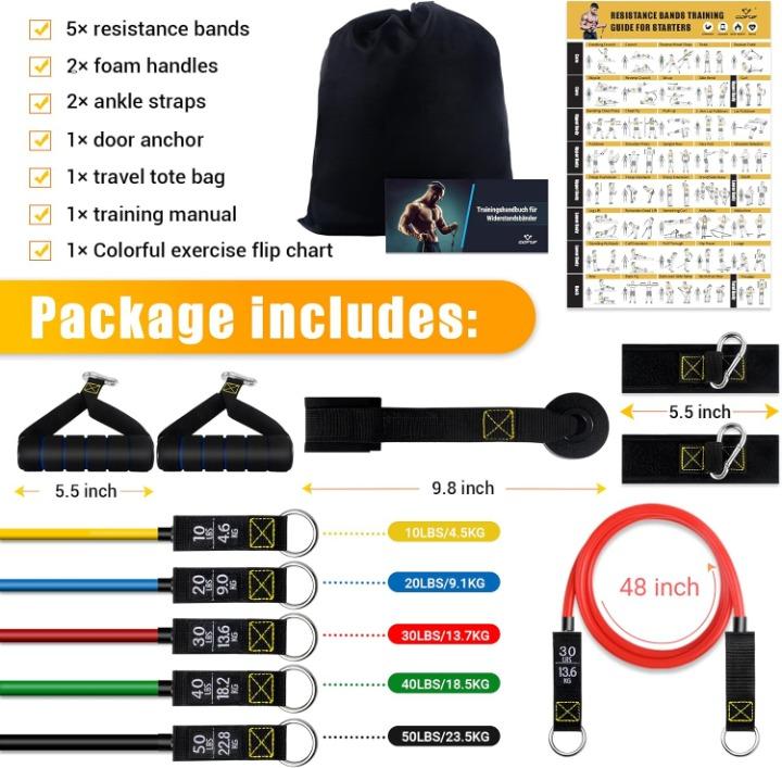 Resistance Bands Set, 11pcs/set Resistance Bands for Working Out Exercise Bands with Door Anchor, Fitness Accessories, Gymtok, Gym Accessories, Christmas Gift 4