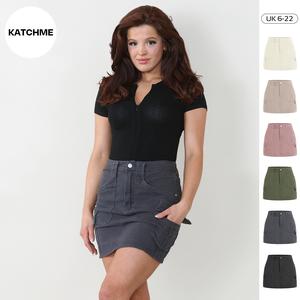 KatchMe Women's Solid Color Versatile High Waist Side Pocket Mini Skirt B,Casual Plain A-Line Silhouette Skirt Outfits for Women,Street Womenswear