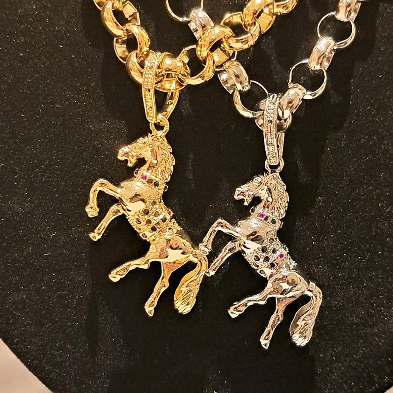 horse pendant on medium weight belcher chain gold or silver plated available stainless Steel 24inc length 2
